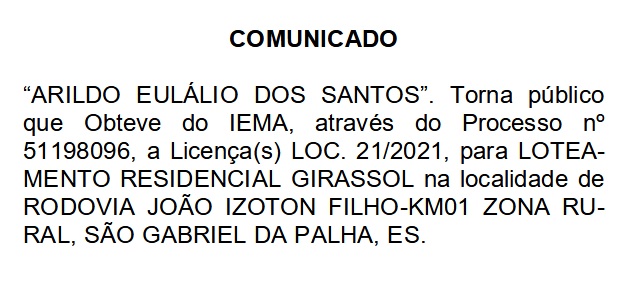 comunicado arildoeulalio